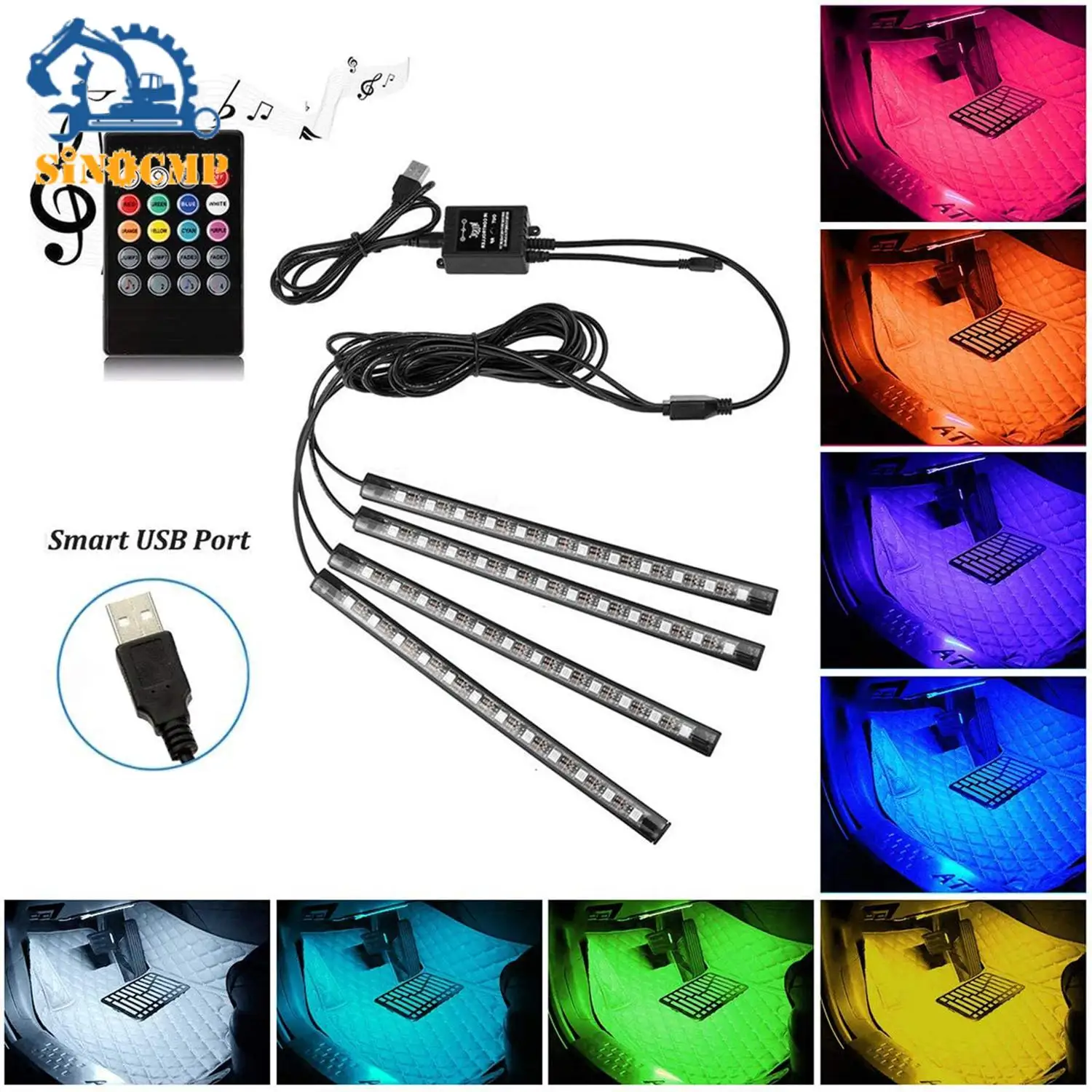 

Car Atmosphere Light Set Four 48 LED RGB USB Remote Control Voice Control For Motorcycle ATV Decorative