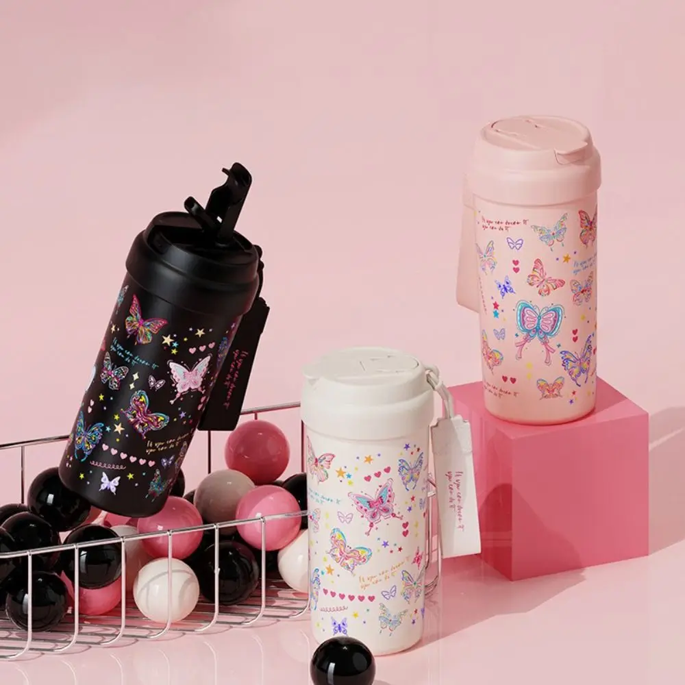 Kawaii 550ML Flask Tumbler Butterfly Stainless Steel Water Cup with Tea Strainer Vacuum Insulateds Cup