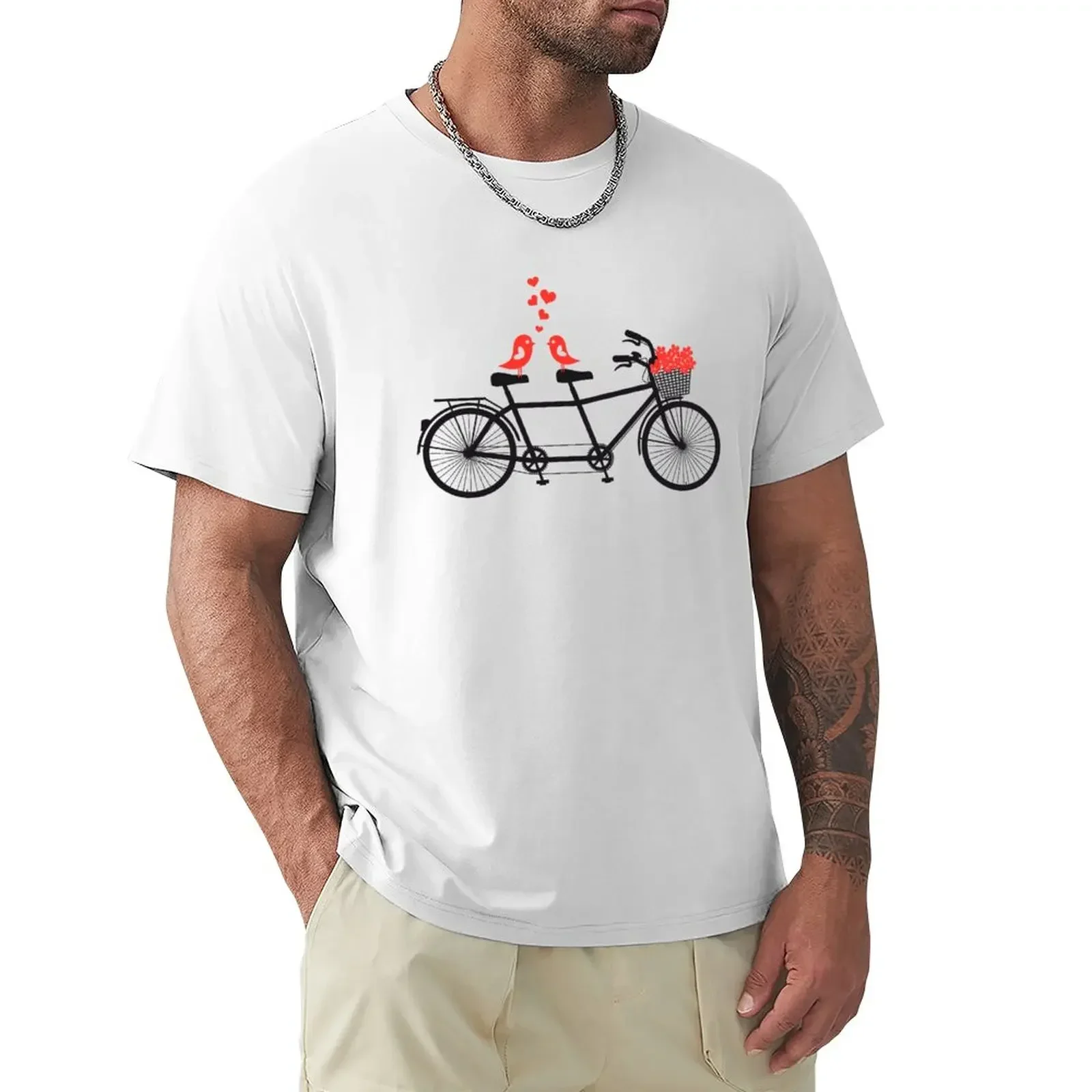 tandem bicycle with cute love birds T-Shirt boys whites animal prinfor boys fruit of the loom mens t shirts