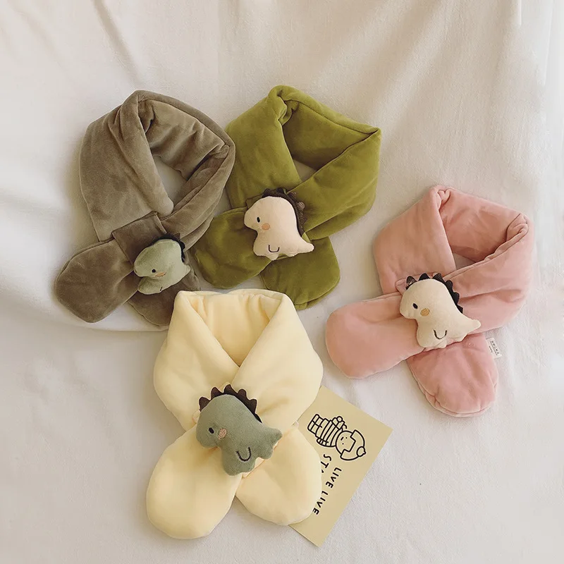 New Children's Scarf Korean Style Autumn and Winter Cartoon Cute Solid Color Baby Scarf  Warm Neck Cover for Boys and Girls