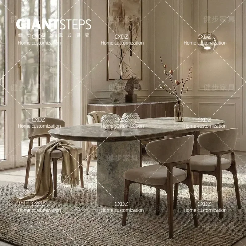 Modern Simple Natural Marble Oval Dining Table Light Luxury Style for Living Room and Dining Area Home Furniture