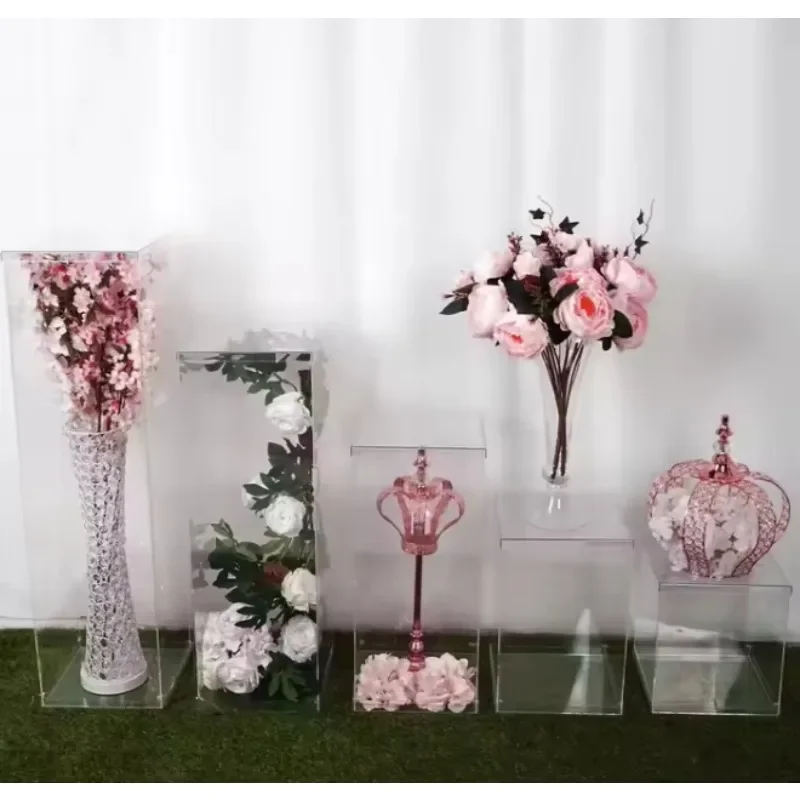 5 PCS/Set Square Transparent Acrylic Stand Wedding Event Decoration Rectangle Acrylic Pedestal Cake Stand