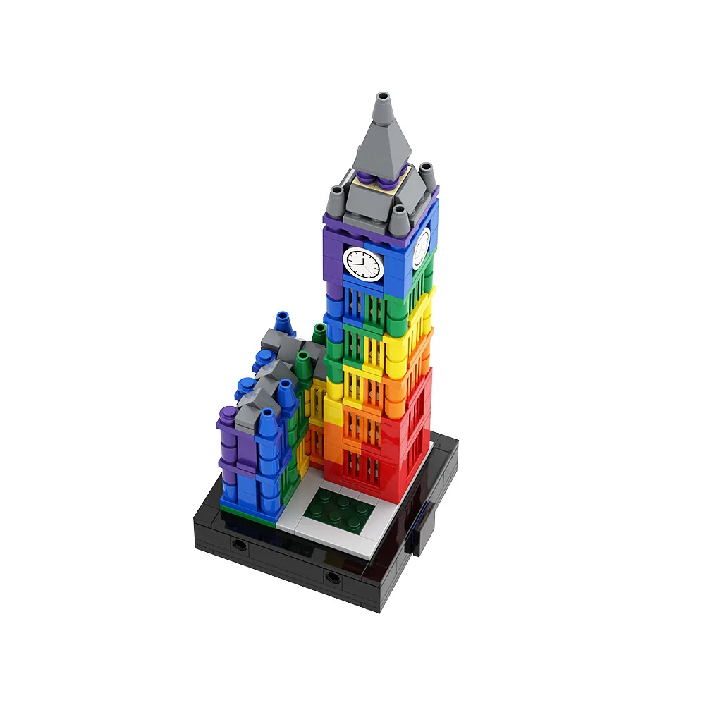 MOC- 133916   Blocos de construção coloridos big ben ii relógio modelo de construção pequeno grão vista rua blocos de construção conjunto presente
