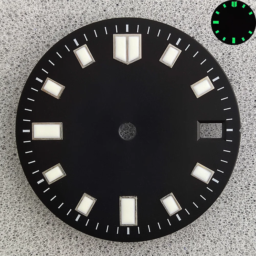 Esfera de reloj de 28,5mm adecuada para movimiento NH35/36, esfera luminosa verde, accesorios de reloj