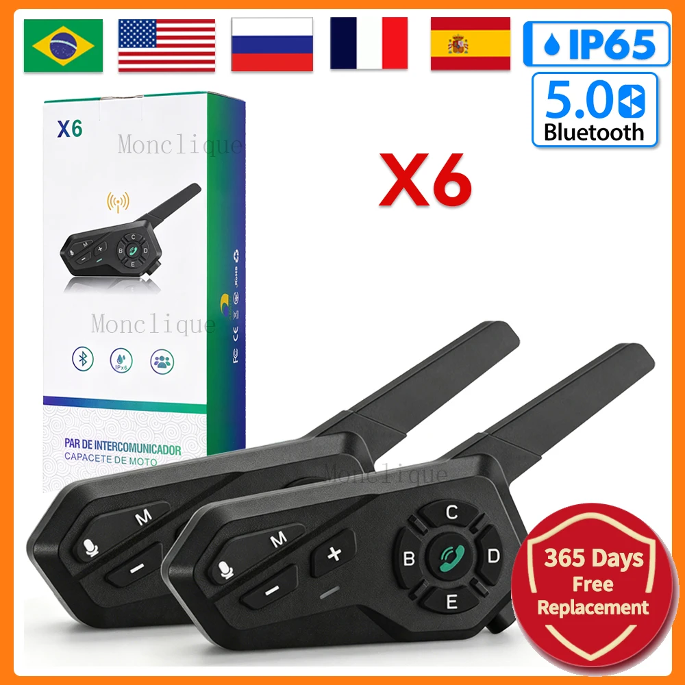 

Waterproof Walkie-talkie Bluetooth Helmet Headset Strong Signal High Quality Music Player 1500m Intercom Support 6 People Riding