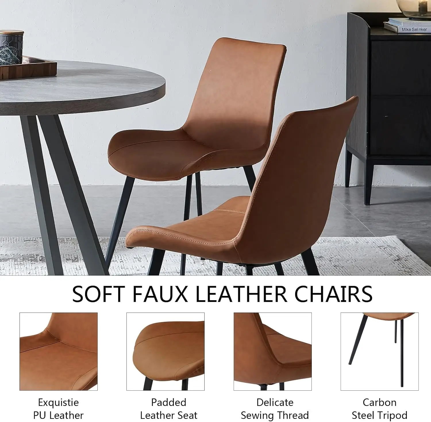 Round Dining Table Set, Mid Century Modern Small Round Dining Table Set Saving Space Table 4 Brown Chairs