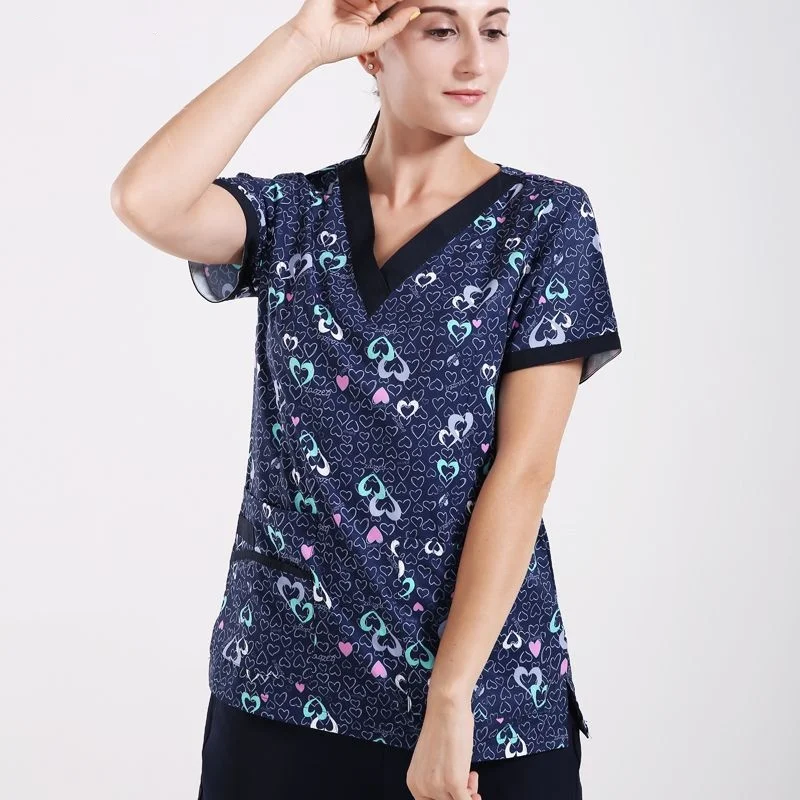 Printed V-neck Scrub sets hospital Nurse uniform doctor beauty salon dental clinic workwear Surgical gown medical uniform set