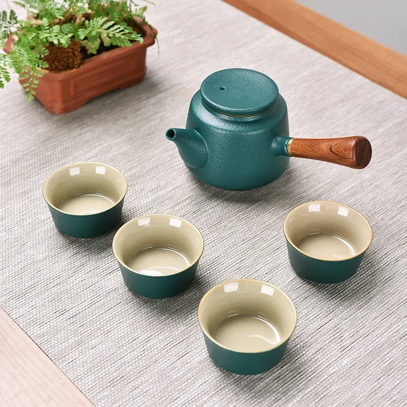 European ceramic tea set with bamboo handle teapot and tray porcelain cups and saucers for afternoon tea