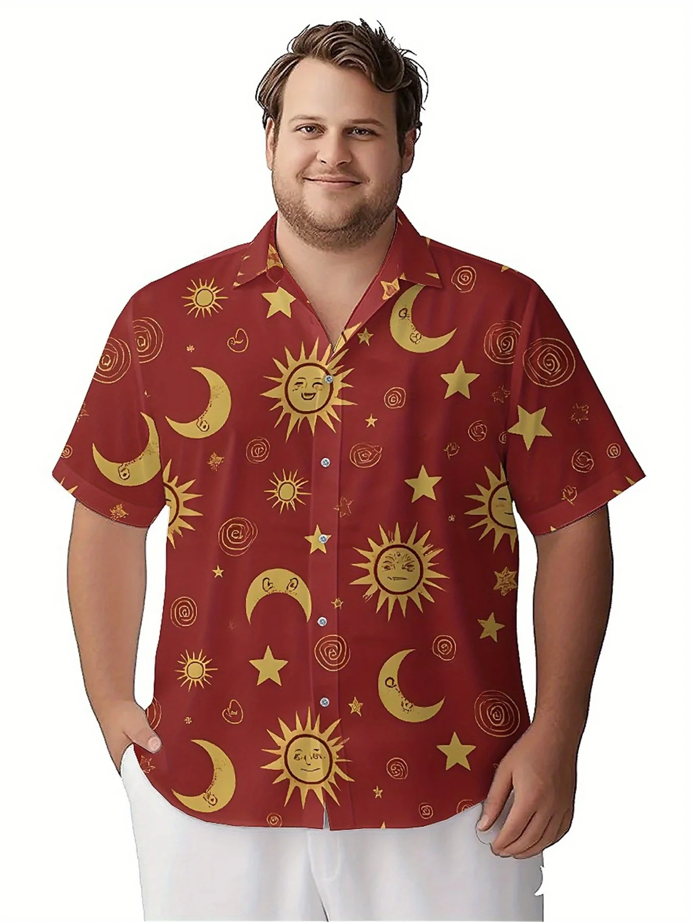 Men's Plus Size Hawaiian Shirts Stars and Sun Smiley Faces Pattern,Premium Comfort Youth Clothes,Y2K Tops