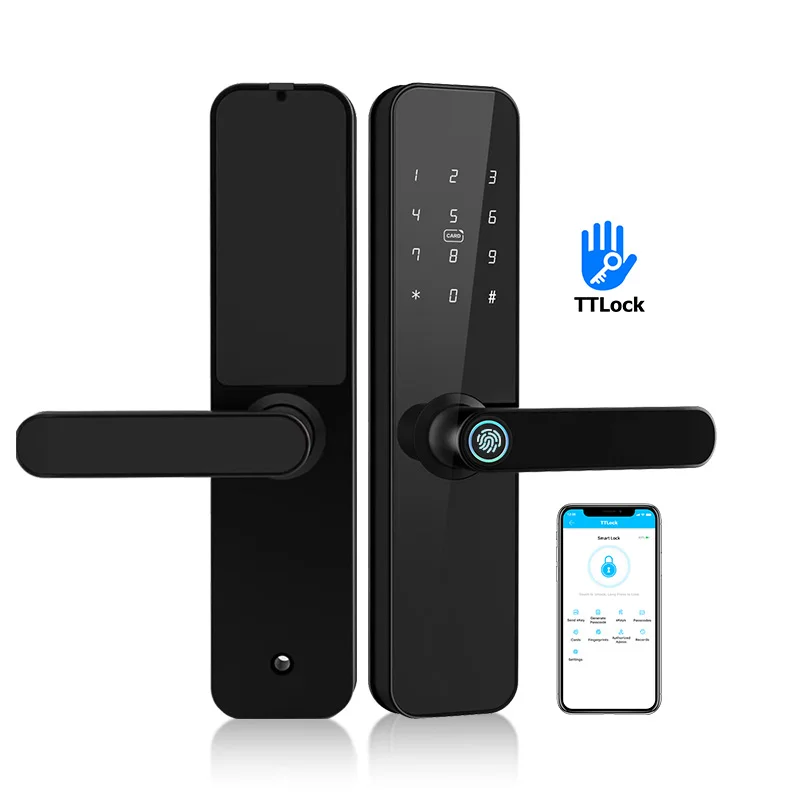 

Cheap Home Security Aluminum Wooden Digital Cerraduras Inteligentes Wifi Electronic Fingerprint Ttlock Handle Smart Door Lock