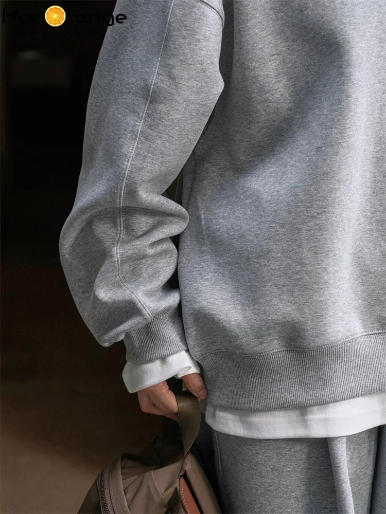 HanOrange 2025 Early Spring Fashion Air Layer Sweatshirt Women Loose Silhouette Lazy Casual Top Gray
