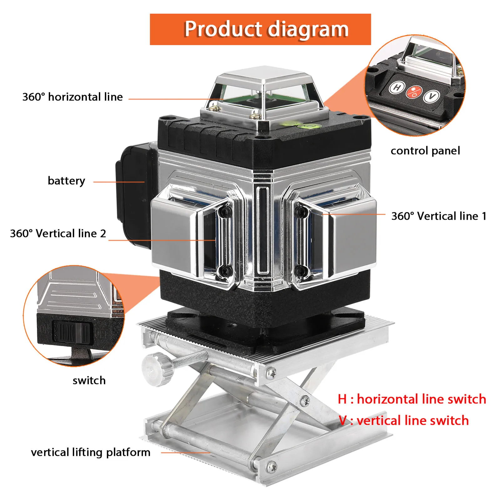 Imagem -02 - Máquina Auto-niveladora Multifuncional 4d 16 Linhas 360 Nível Laser ° Usb Recarregável Bateria de Lítio Ferramenta de Nivelamento