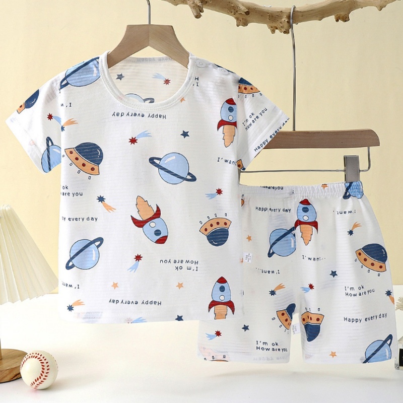  Cotton Pajama Cartoon T-Shirt+Shorts 2-Piece Clothing Set Kids Summer Baby Boys Girls Casual Tracksuit Clothes Suit 0-6 Years 