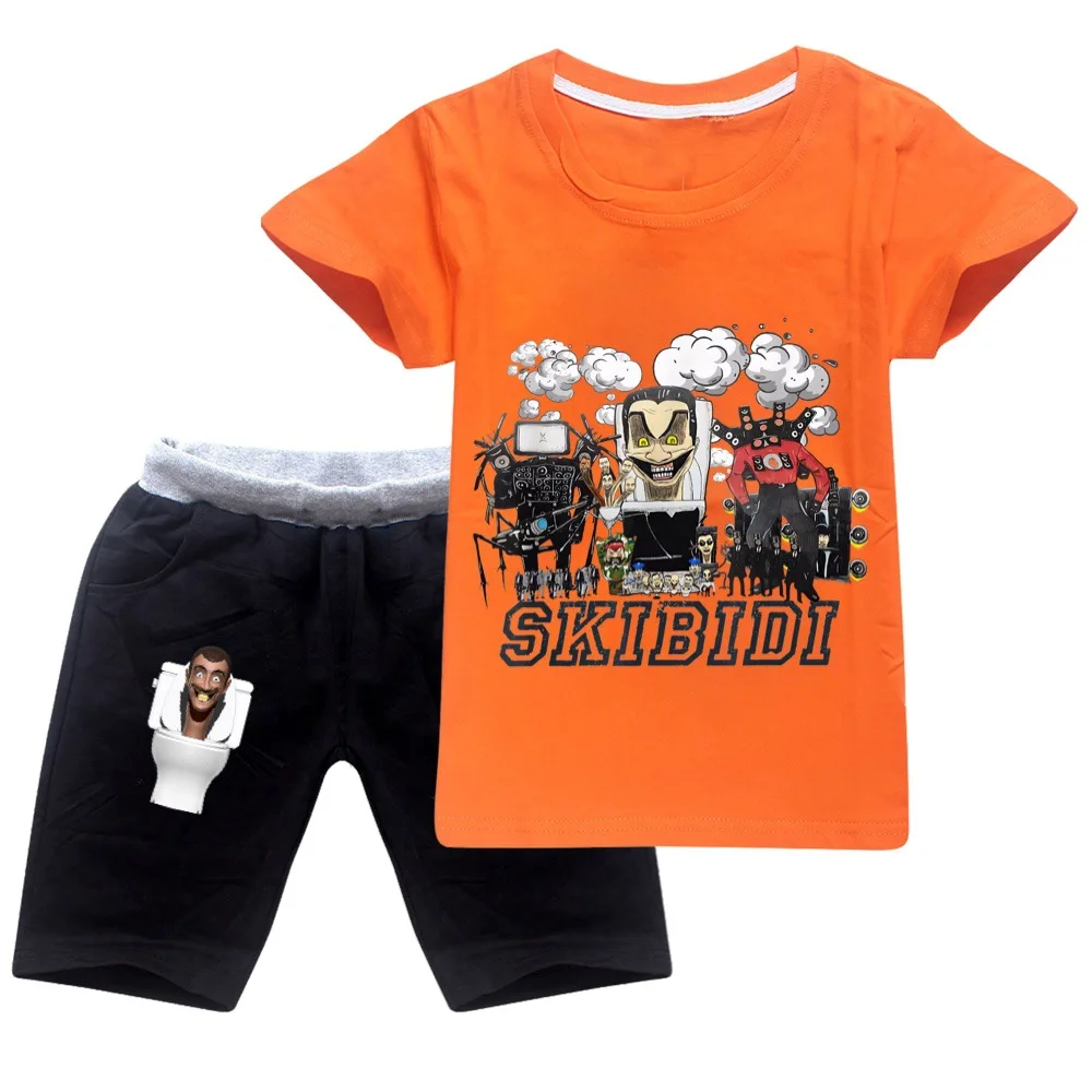 Skibidi Toilet Kids Clothes Summer Baby Girls Cartoon Printing T-shirt+Short Pants Suit Boys Casual Sport Tops Set Child Clothes