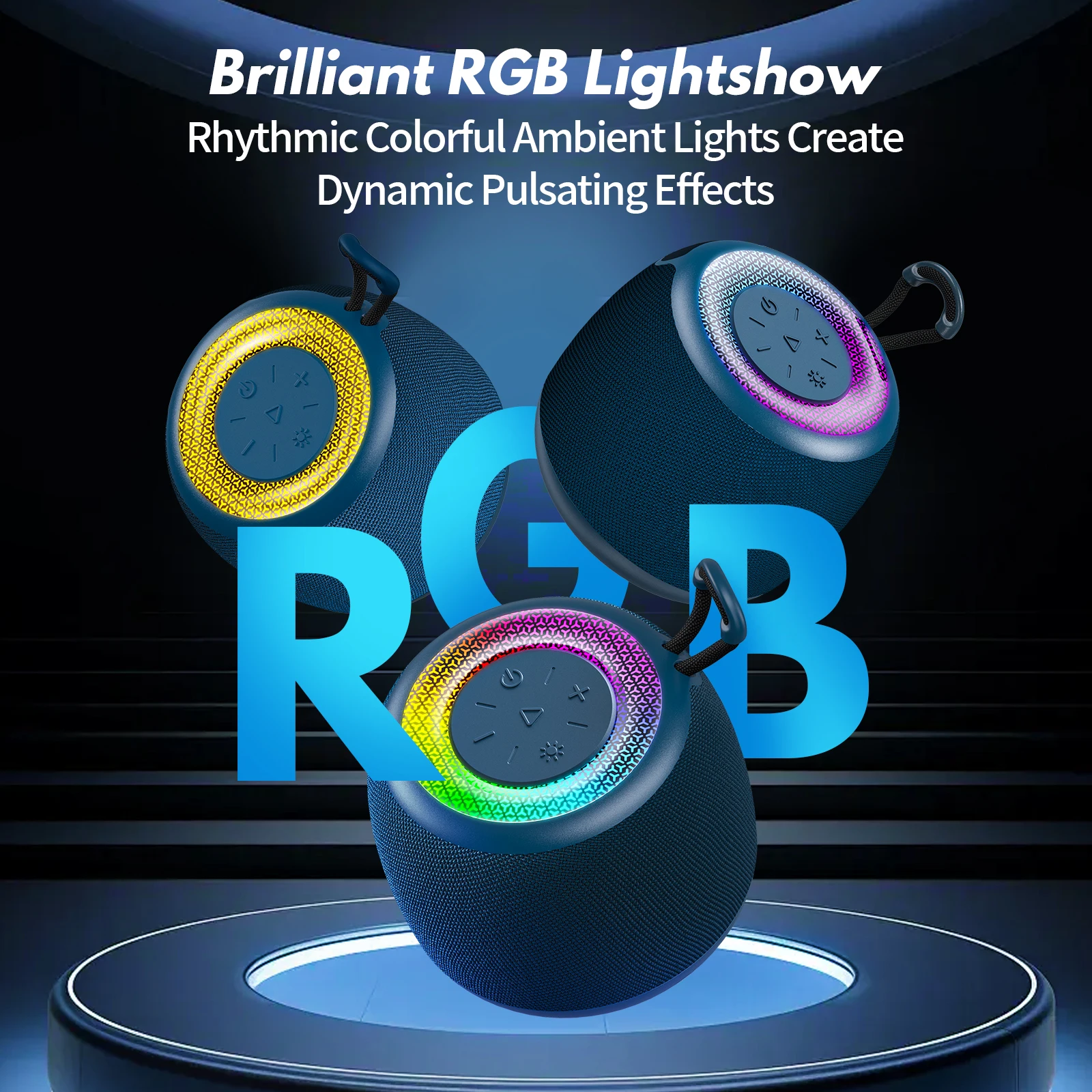 

Portable Mini Speaker, USB Rechargeable Stereo Sound Wireless Speaker, with RGB Lights, Button Control, Type-C Charging