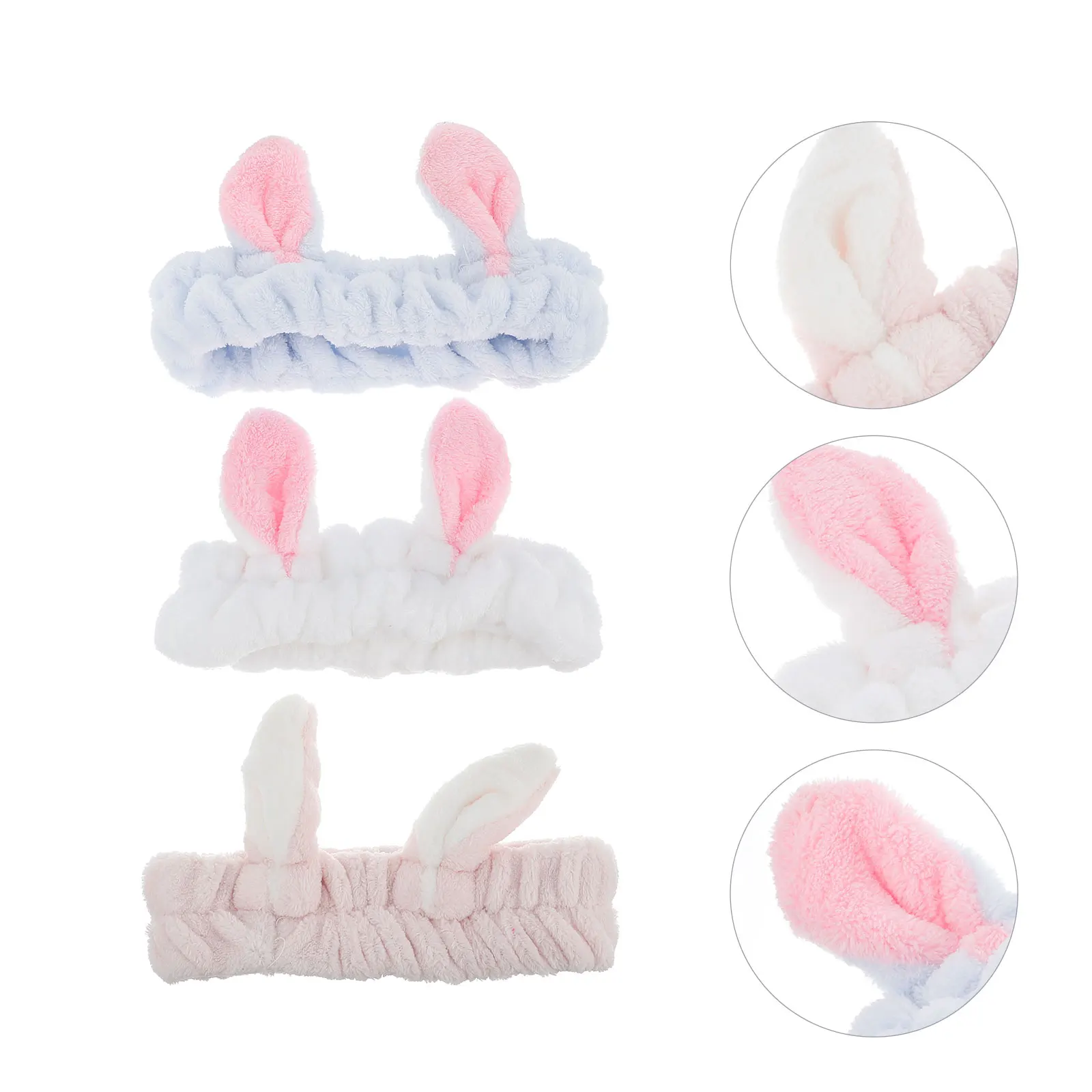 

3pcs Ears Hair Accessories Elastic Fabric Headb for Washing Elastic Bunny Ear Makeup Headb Face Shower Makeup Spa Facial