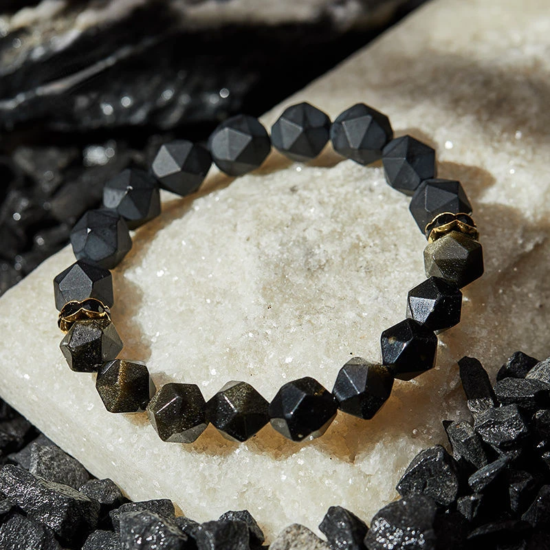 Marvel Black Panther men's new fashionable personality versatile low-key restrained natural agate obsidian transfer bracelet