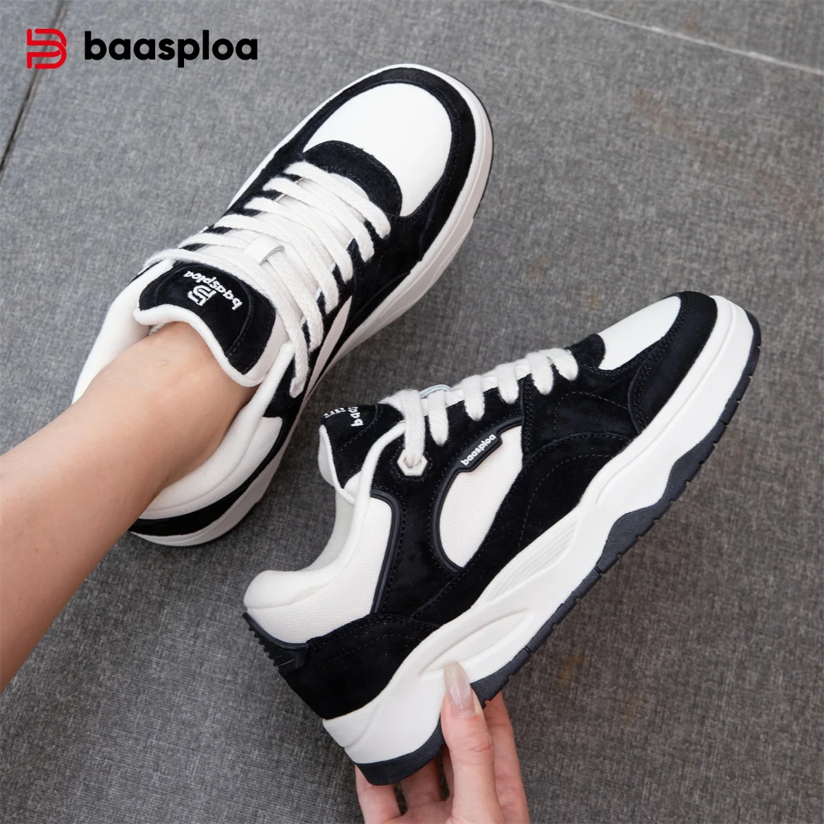 

Baasploa/женская прогулочная обувь, новые удобные кожаные повседневные кроссовки, женская новая модная обувь для скейтбординга, нескользящая увеличивающая рост