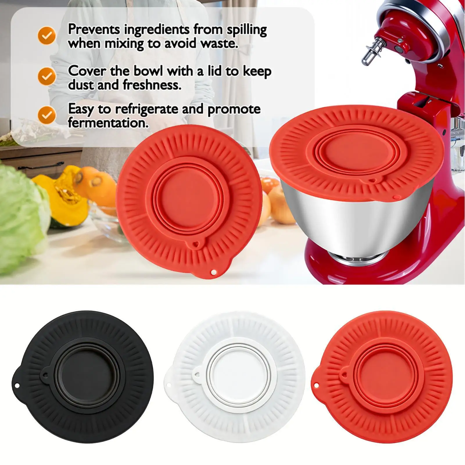 Silicone Mixer Bowl Cover 4.5-5 Quart Universal Splash Guard Lid for Stand Mixer Baking Dough Flour Bread Cream Kitchen Supplies