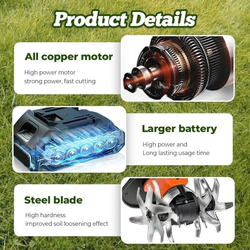 

X9FA Double 1.5Ah Battery Chargers Cordless Cultivator Handheld Gardening Mini Tiller