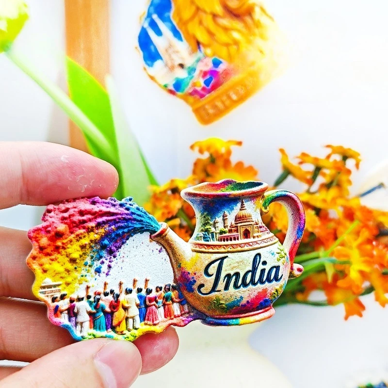 India Holi Fridge Magnet Festive 3D Color Powder Spray Souvenir Unique Indian Spring Festival Gift for Travel Vibrant Home Decor
