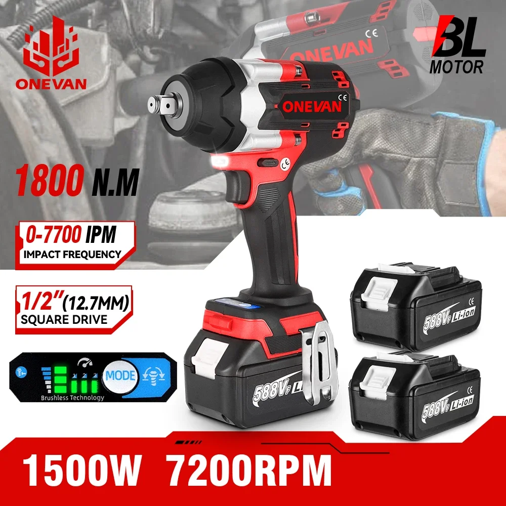 1800N.M Torque Brushless Electric Impact Wrench For Trucks 1/2 inch Cordless Wrench Driver Power Tool For Makita 18V Battery