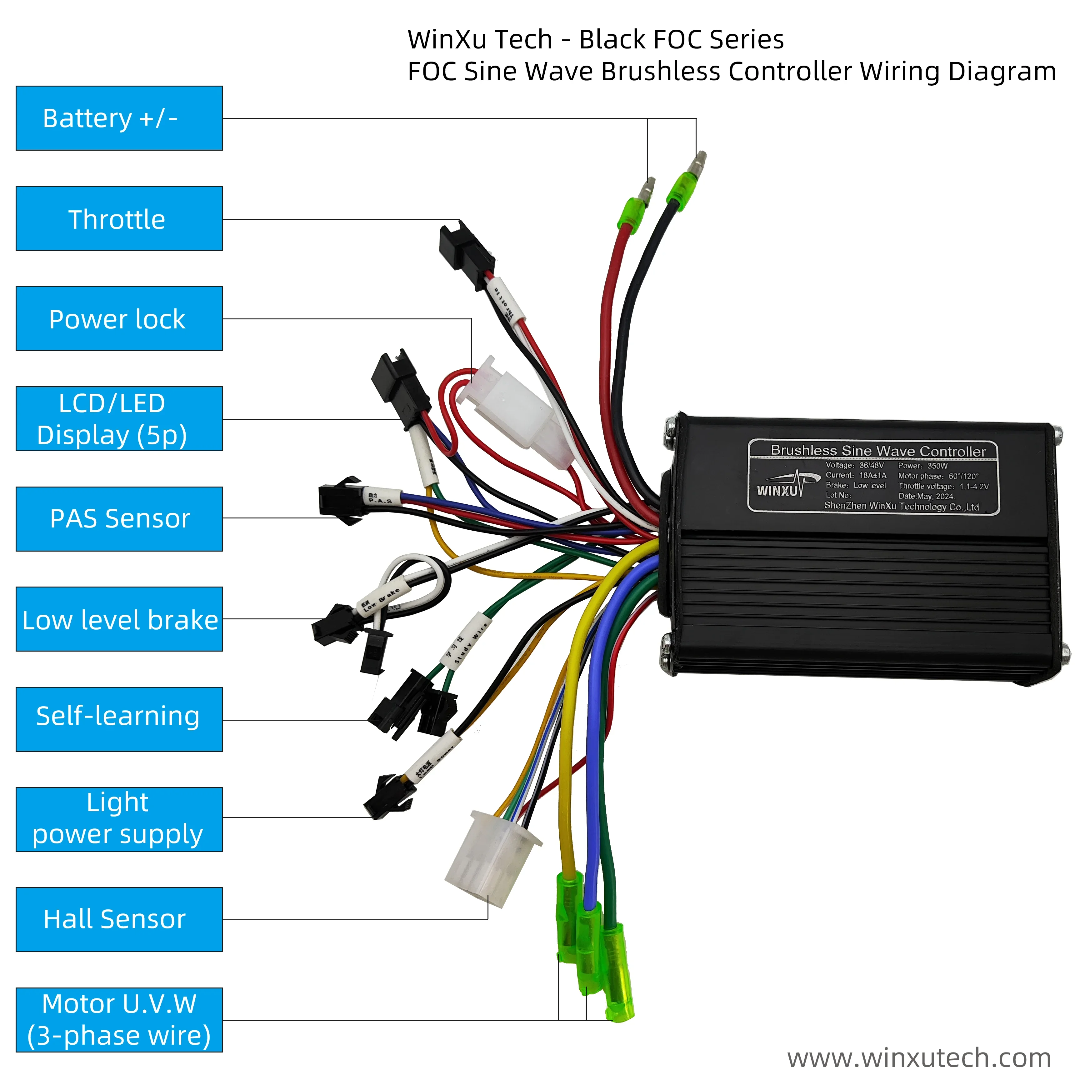 36V 48V 350W 18A FOC Sine Wave tanpa sikat Motor pengontrol Universal TF-100 tampilan warna LCD Set untuk skuter elektrik sepeda