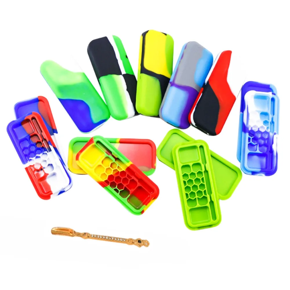 

Long Square Silicone Essential Oil Storage Box Gold Diamond Shovel Pill Container Travel Case