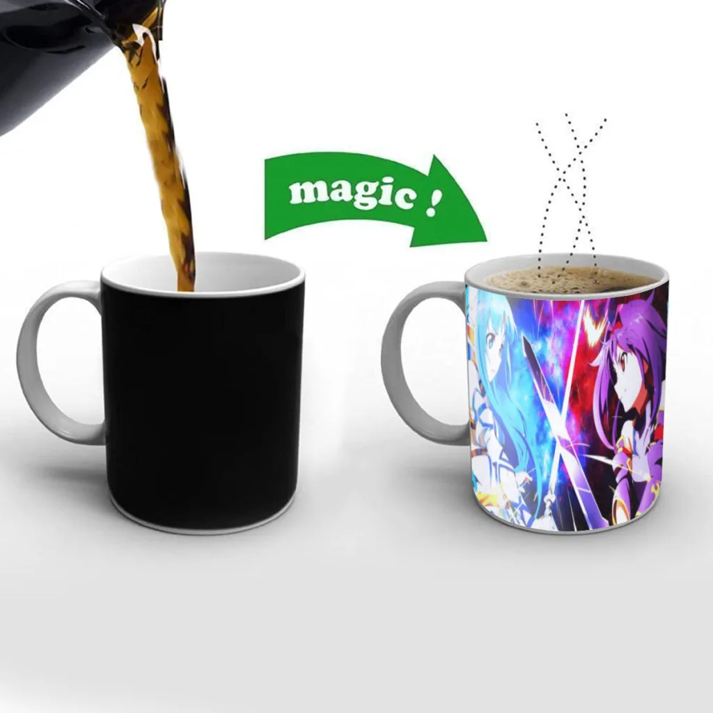 

Anime Novel SAO Kirito Yuuki Asuna Color Changing Mug Thermal Sensation Temperature Ceramic Coffee Cup Festival Gifts