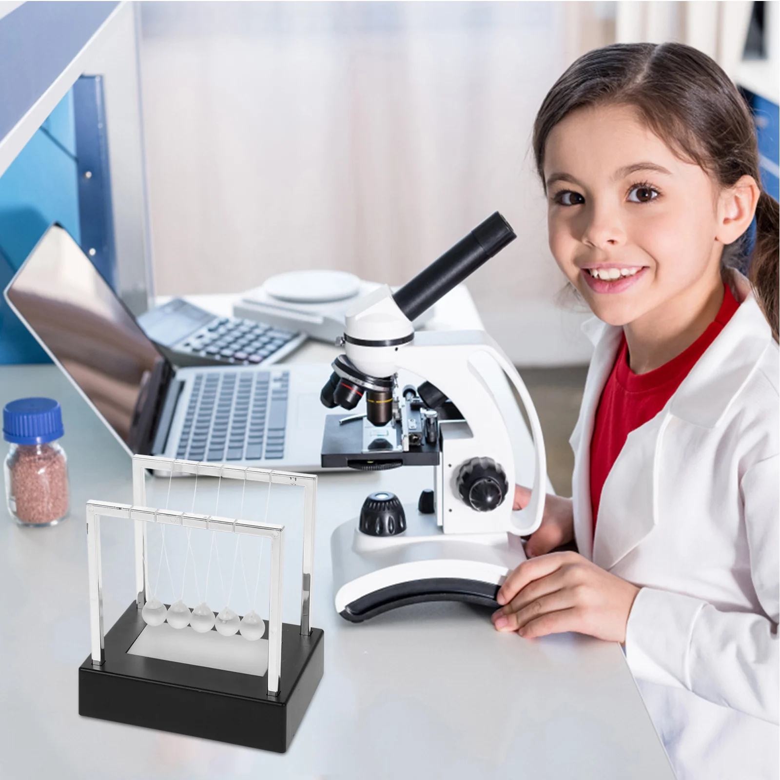 تغيير لون نيوتن مهد LED كرات زجاجية سوينغ التوازن الفيزياء التجريبي م قاعدة سوداء مكتب حلية استخدام المكتب المنزلي #1