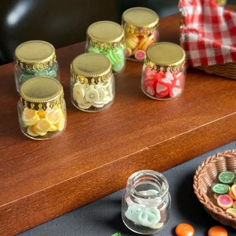 10pcs Exquisite Mini Glass Bottle Kitchen Model with Golden Caps Glass Jar DIY Miniature Figurines Home Decor