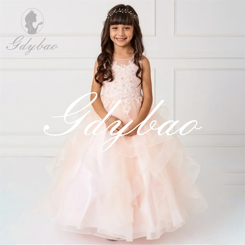 

Crystals Applique Sleeveless Princess Flower Girl Dress A Line Tulle Pleat Long Ball First Communion Dress New 2025 Customized