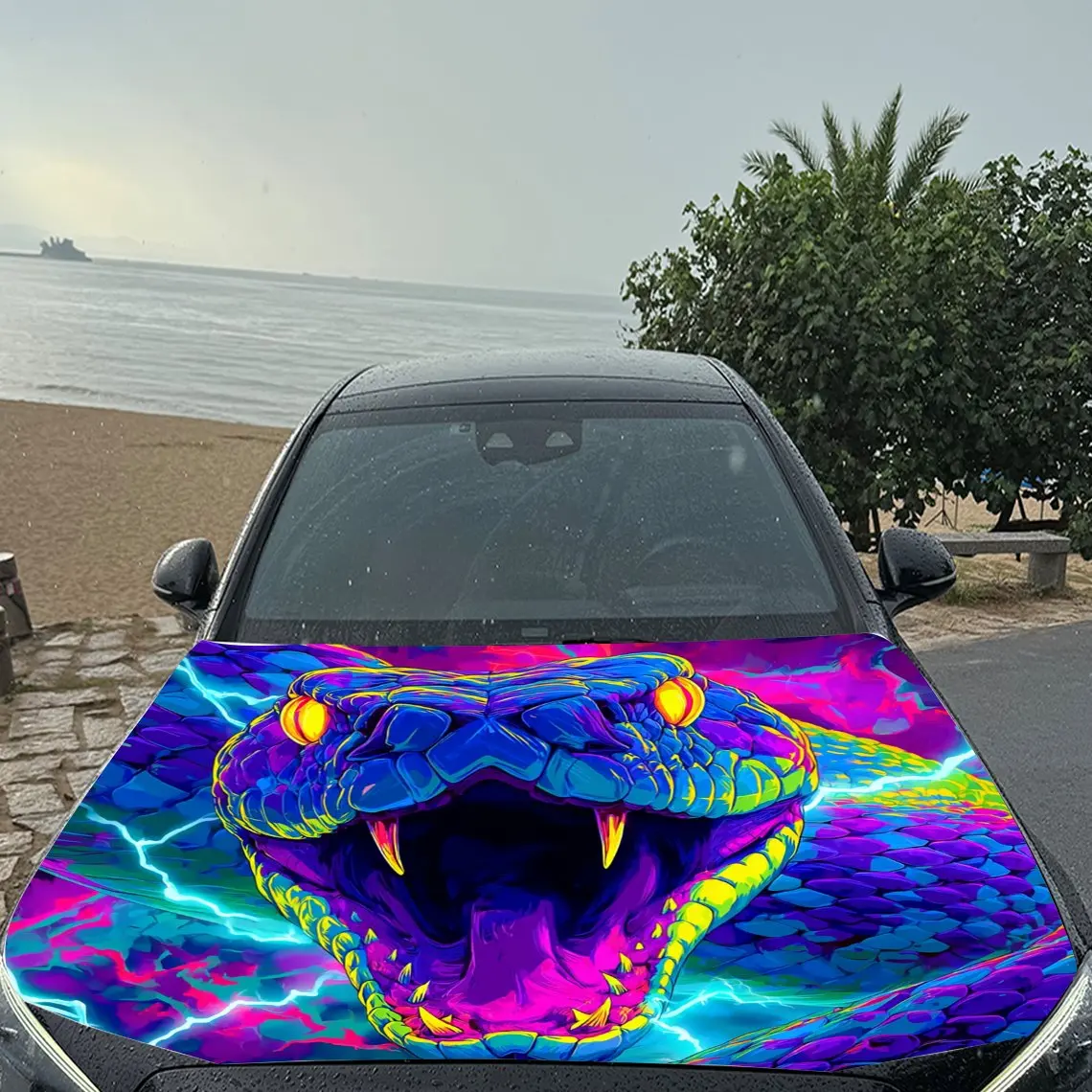 غلاف فينيل للسيارة من مادة نيون السامة بيثون، ملصق غطاء محرك السيارة المقاوم للماء من مادة PVC، مقاوم للخدش ذاتي اللصق #5