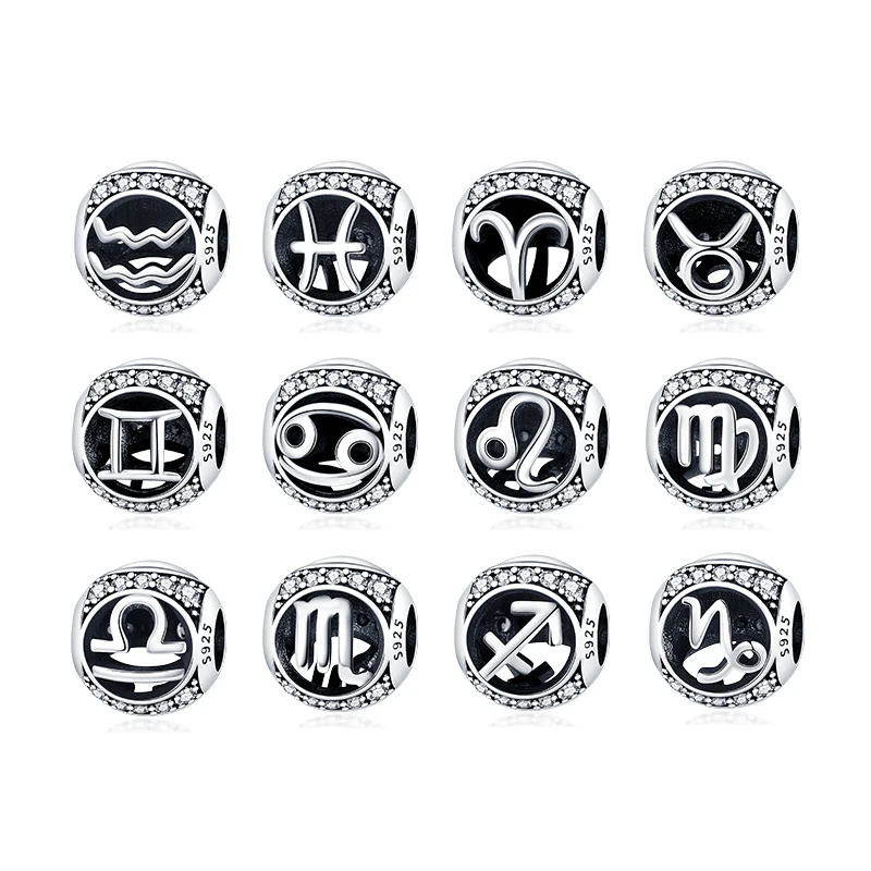 

Hot Sale Silver color charms Round Twelve Constellation Series Charm Bead Fit Original 3mm Bracelet Women Fine Jewelry New