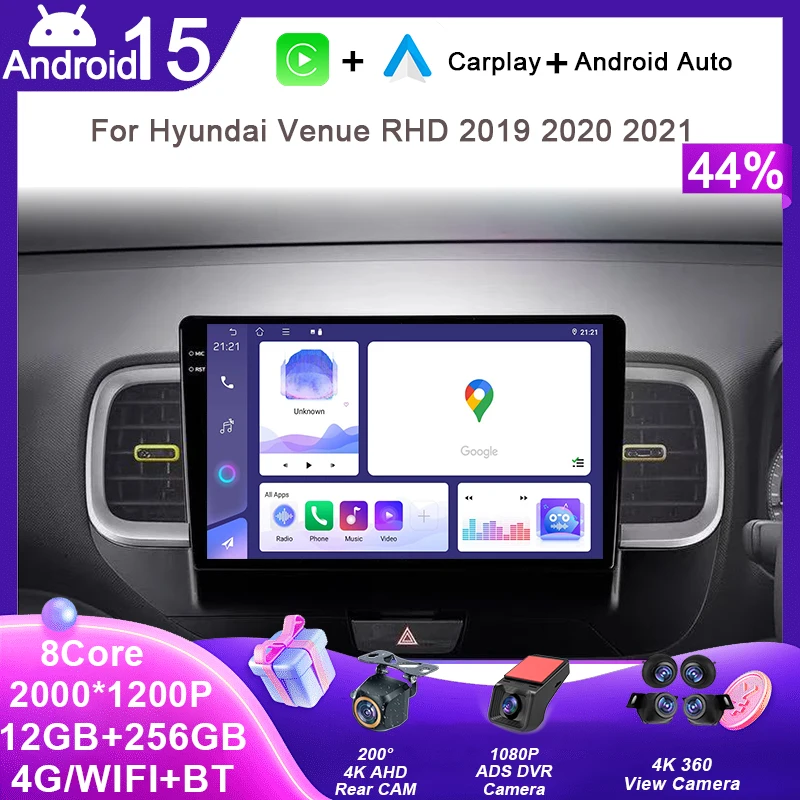 

GPS Navigation For Hyundai Venue RHD 2019 2020 2021 Car Radio Multimedia Video Player Android Auto Carplay 4G Head Unit No 2 din
