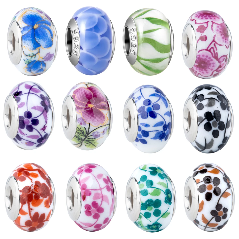 Crystal Bead Mix - 925 Sterling Silver Mixed Floral Murano