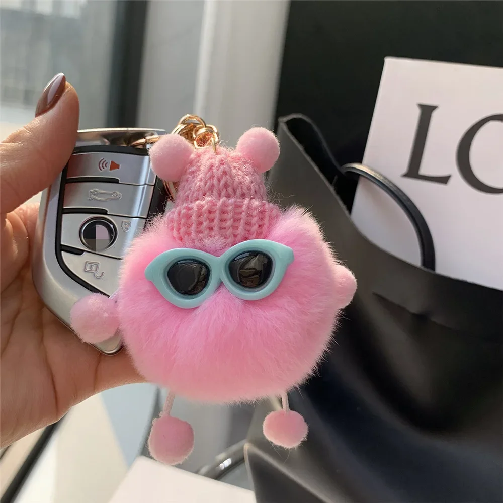 Ozdoby do torebek z futra królika, urocze okulary, pluszowa lalka, breloczek do kluczyków samochodowych, czteronożne pluszowe akcesoria do torebek, pluszowa zabawka.