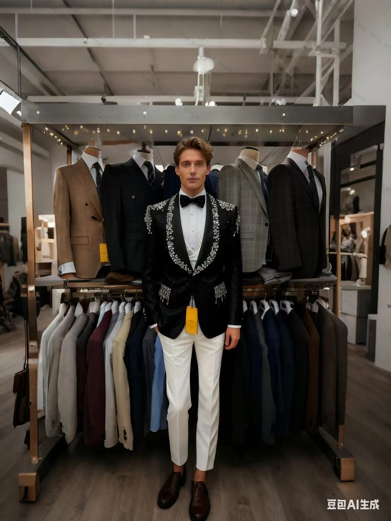 White Crystals Men Suits Set 2 Pieces Blazer+Pants Trousers Groom Wedding Tuxedos Jacket Formal Office Cotton Customized Coat