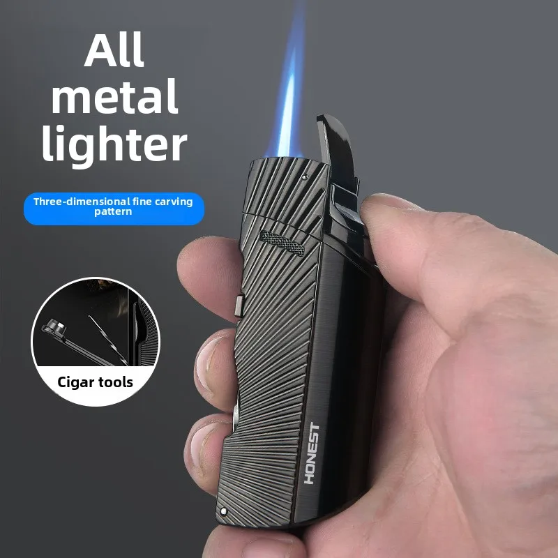 Creative Body Carving Craft Windproof Direct Blue Flame Lighter Moxibustion Cigar Special with Portable Cigar Punching Tool