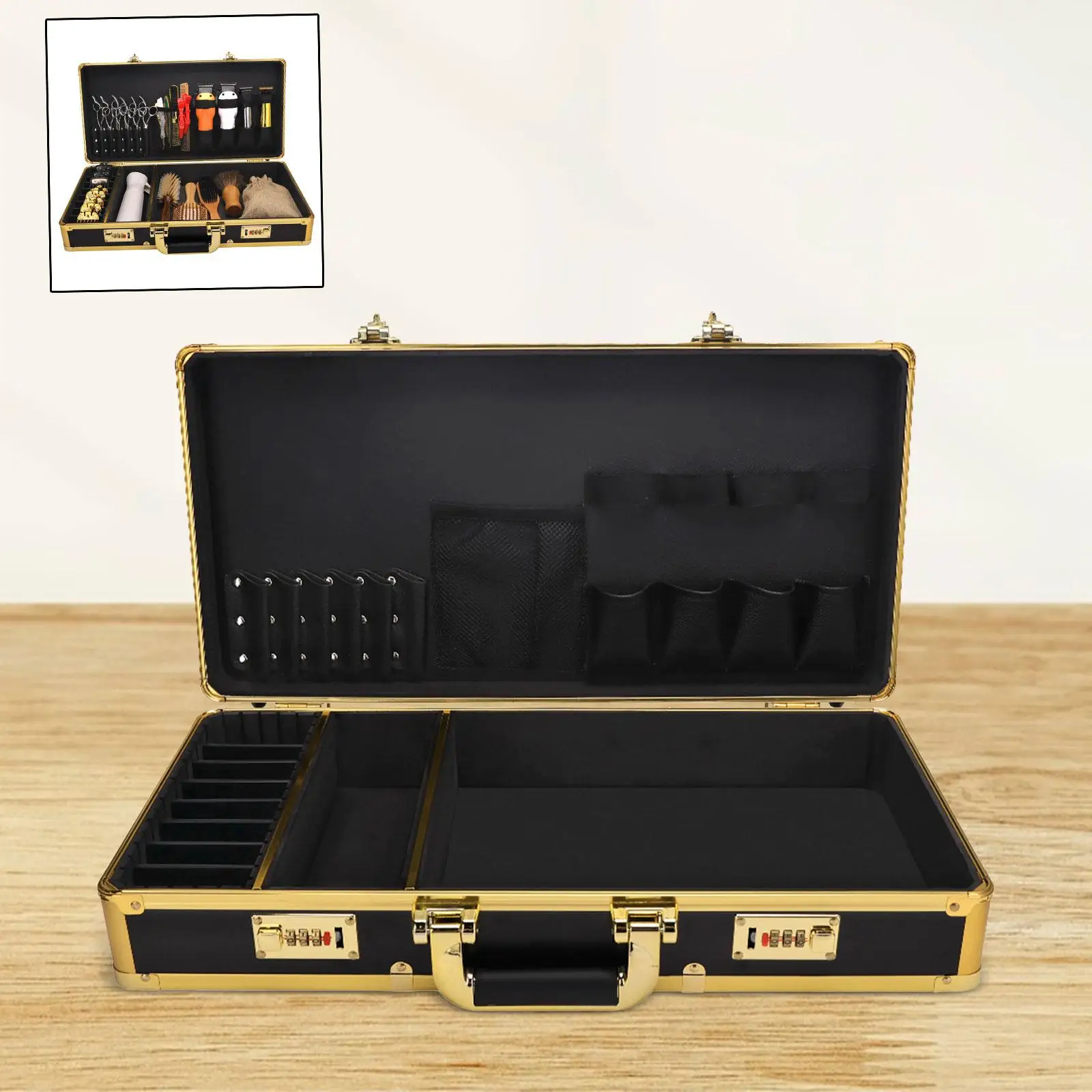 صالون قص الشعر مجموعة أدوات حقيبة للتخزين مع مقبض 55x28x11.8 سنتيمتر إطار من الألومنيوم لصالون تجميل ماكياج الفنان متعدد الوظائف