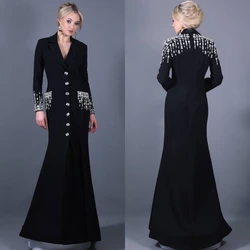 CustomizedJersey Sequined Button Prom Sheath V-Neck Bespoke Occasion Gown Long Dresses