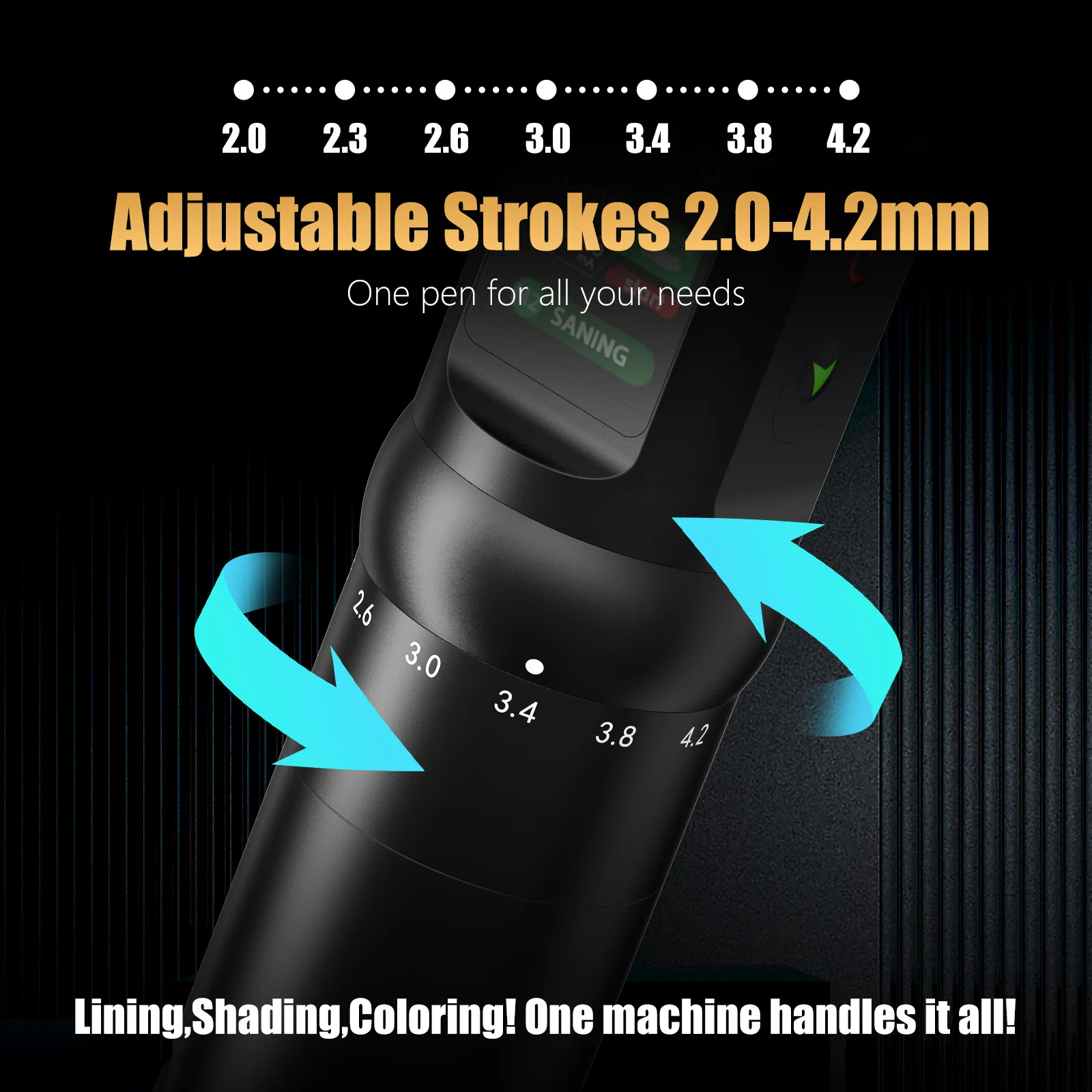 T-Rex Rotary Tattoo Pen Adjustable 2.0-4.2mm Stroke 1600mAh Battery Dual Standard Dot Work Modes Tattoo Machine for Tattoo