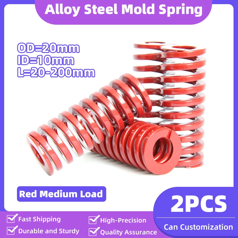 

Creamily 2PCS Red Medium Loading Die Springs Alloy Steel Spiral Stamping Compression Springs For Pedal OD20mm ID10mm L20-200mm