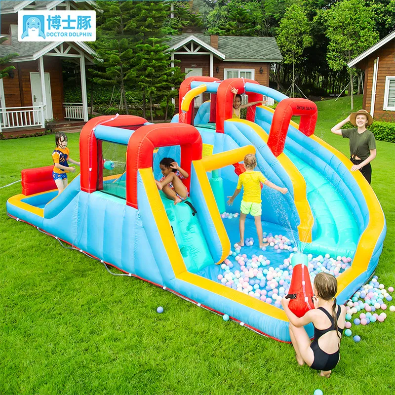 Doctor Dolphin Double Slide Inflatable Castle Indoor Outdoor Children's Trampoline Jumping Bed Household Sprinkler Naughty Castl