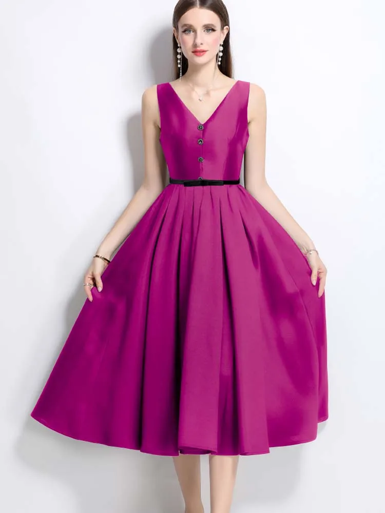 

Elegant V-Neck Sleeveless Slim Fit Vest Dress 2025 New Fashion Summer Women'S Clothing