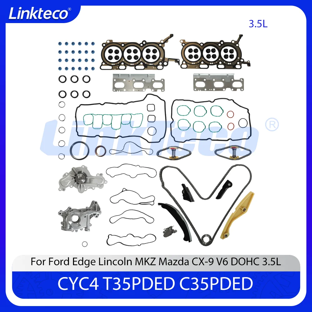 Cylinder Head Full Gasket Set Timing Kit Oil Water Pump Fit 3.5 L T35PDED C35PDED 11-19 For Ford Edge Explorer Flex Taurus 3.5L
