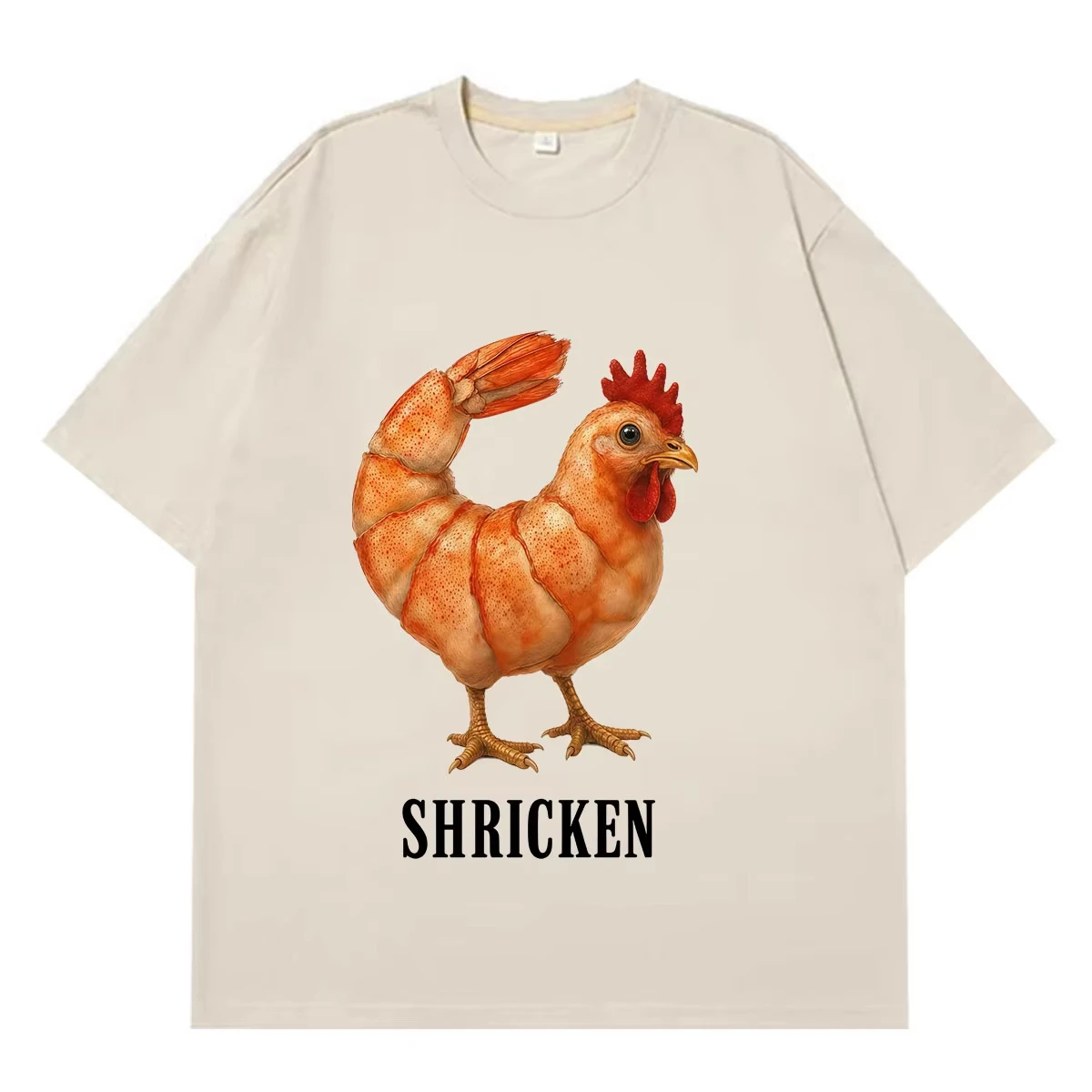 Shricken Funny Chicken Shrimp Graphic Tshirt Men Women Fashion Vintage T-shirt Summer Short-sleeved Loose Casual Cotton T-shirts