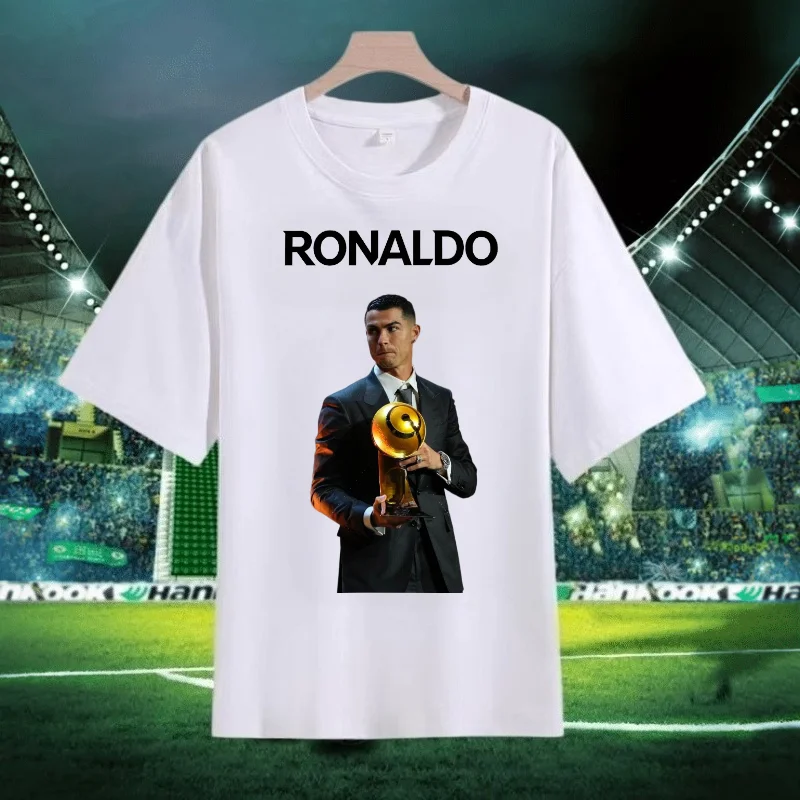 2526 Retro C Ronaldo Commemorative T-shirt Fashion Printed Men's Top Family and Child Wear Black and White Kids Clothes
