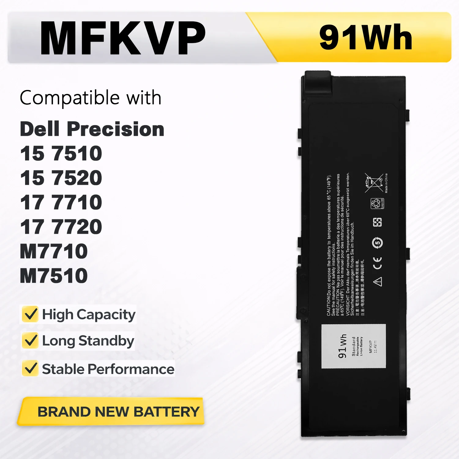 

PowerHub MFKVP GR5D3 Battery for Dell Precision 15 7510 7520 M7510 17 7710 7720 M7710 Series M28DH 1G9VM T05W1 0FNY7 TWCPG 451