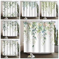 Watercolor Green Leaf Shower Curtain for Bathroom Vines Plant Nordic Minimalist Polyester Botanic Curtain for Home Hotel 180x240